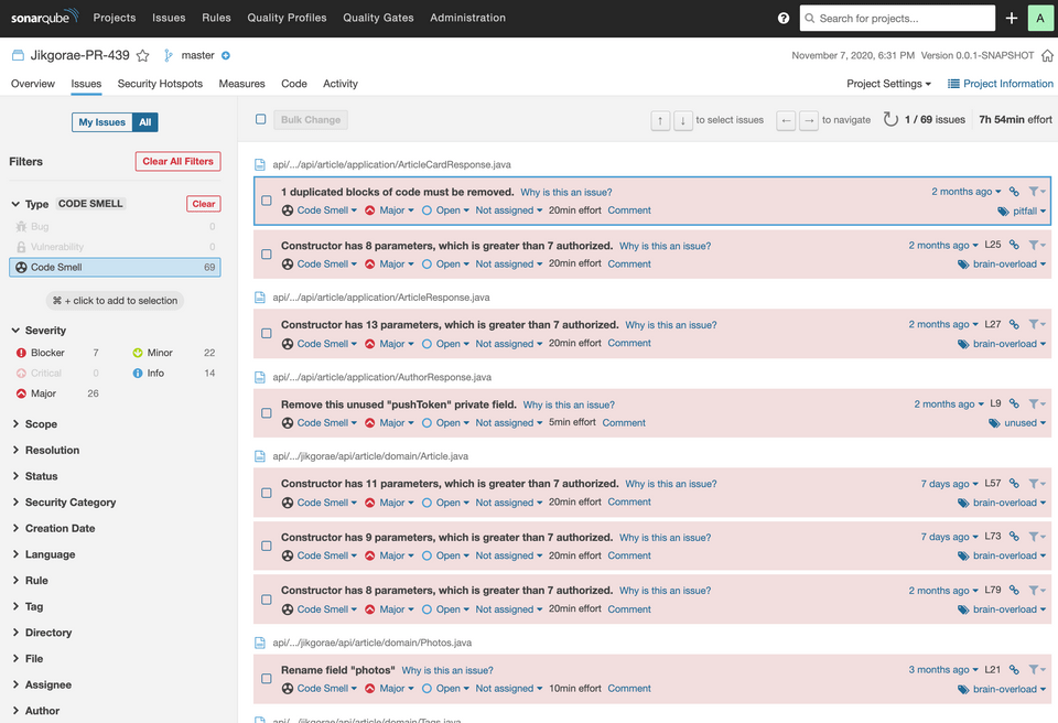 sonarqube project code smell